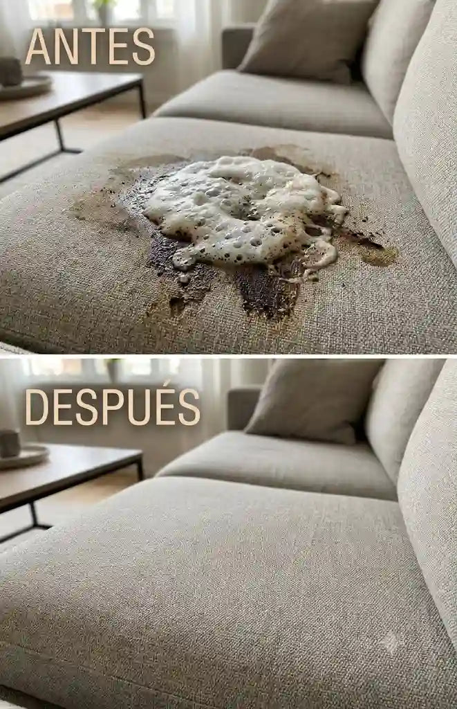Antes y después de un sofá con FoamCleaner